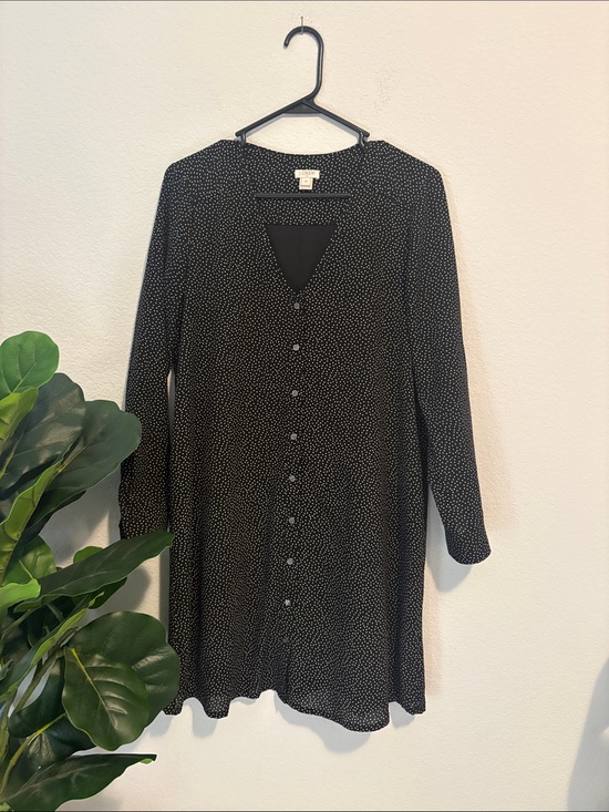 J. Crew Dresses & Skirts - J. Crew Black Long-Sleeve Button-Front Polka Dot Tunic Dress